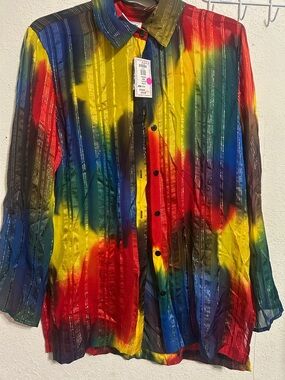Women’s Chico's Design Rainbow Tie-Dye Button Down Shirt 419.08